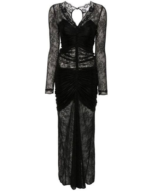 Rabanne Black Lace-panel Long-sleeve Dress