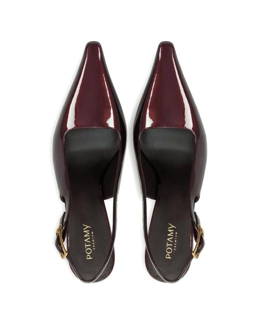 POTAMY Brown Pointed Buckle Leather Pumps