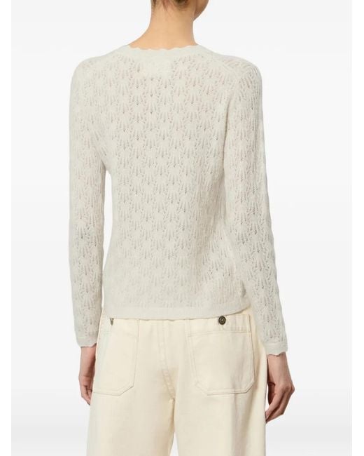 Isabel Marant White Obeline Openwork-Knit Scalloped-Trim Sweater