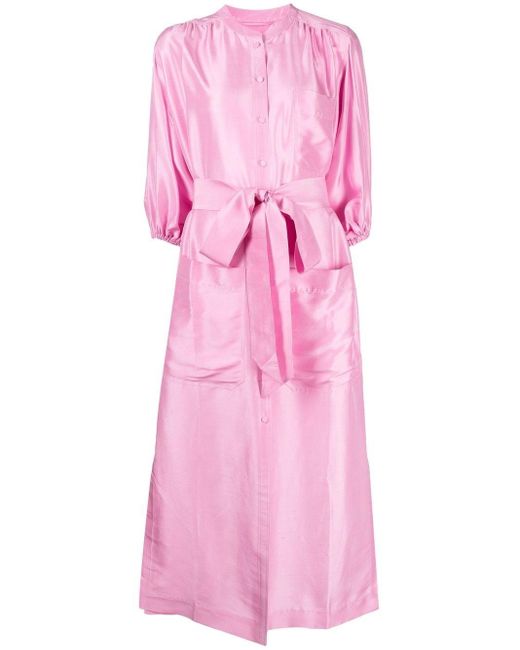 Oroton Satin-finish Long Shirt Dress in Pink | Lyst