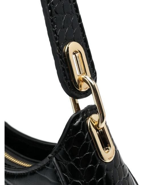 Love Moschino Black Logo-Lettering Crocodile-Effect Shoulder Bag