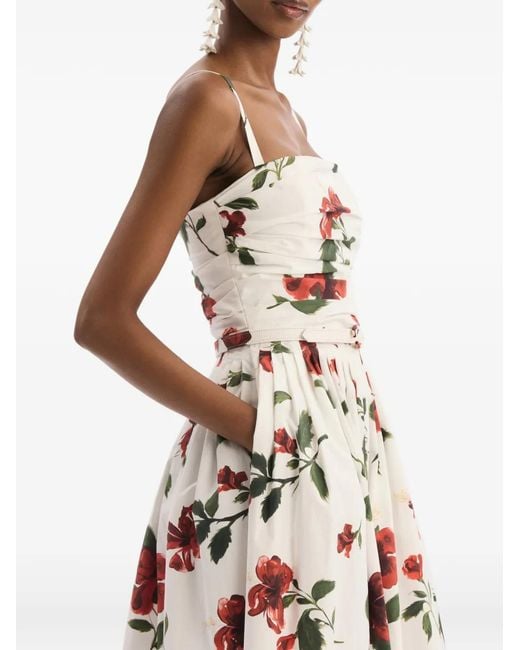 Oscar de la Renta White Hibiscus Cotton Poplin Dress