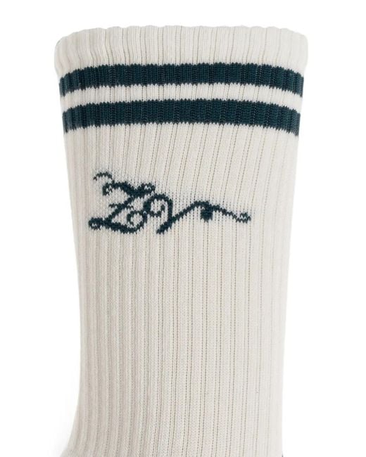 Zadig & Voltaire White Logo-Embroidered Striped Socks
