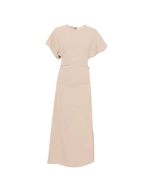 ViCOLO White Ruched-Detail Midi Dress