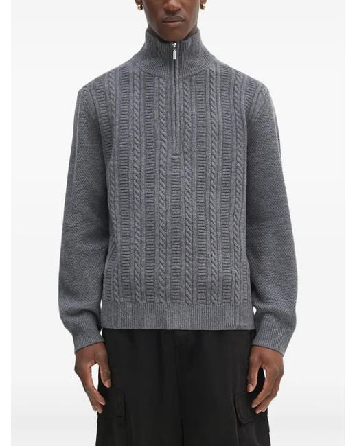 A.P.C. Gray Cable-knit Half-zip Sweater for men