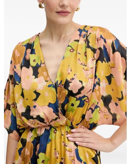 Morgan Metallic Floral-Patterned V-Neck Midi Dress