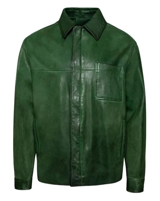 Loewe Green Smooth-Leather Shirt Jacket for men