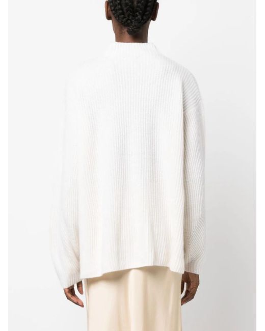 LeKasha White Gerippter Kaschmirpullover