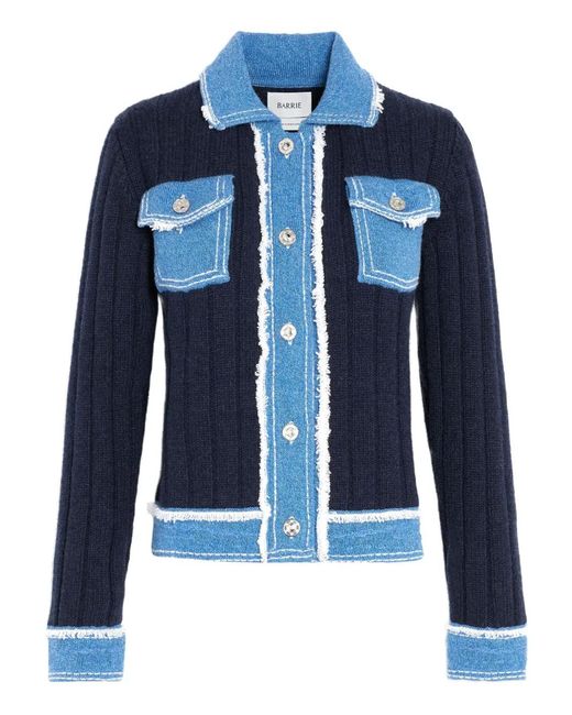 Barrie Blue Ribbed-Knit Denim-Effect Jacket