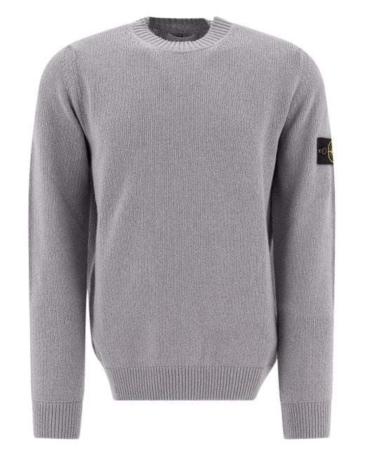 Stone Island Gray Ribbed Crew-Neck Sweater for men