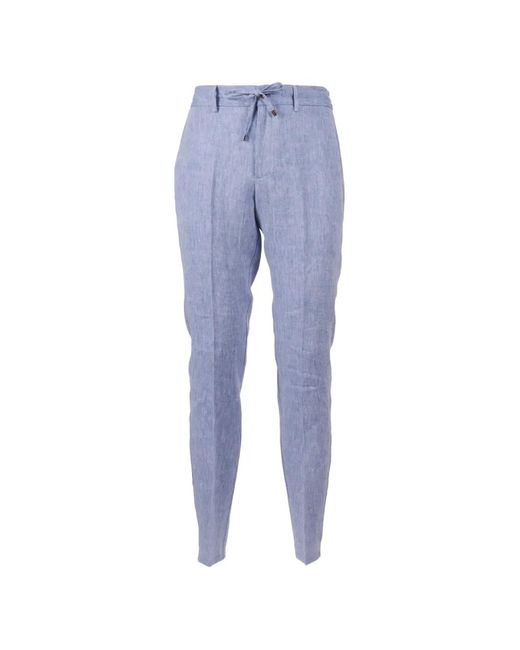 Berwich Blue Drawstring-Waist Linen Trousers for men