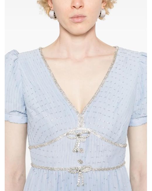 Self-Portrait Blue Pleated Chiffon Midi Dress