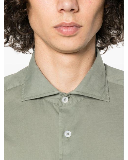 Fedeli Green Long-sleeves Cotton Shirt for men