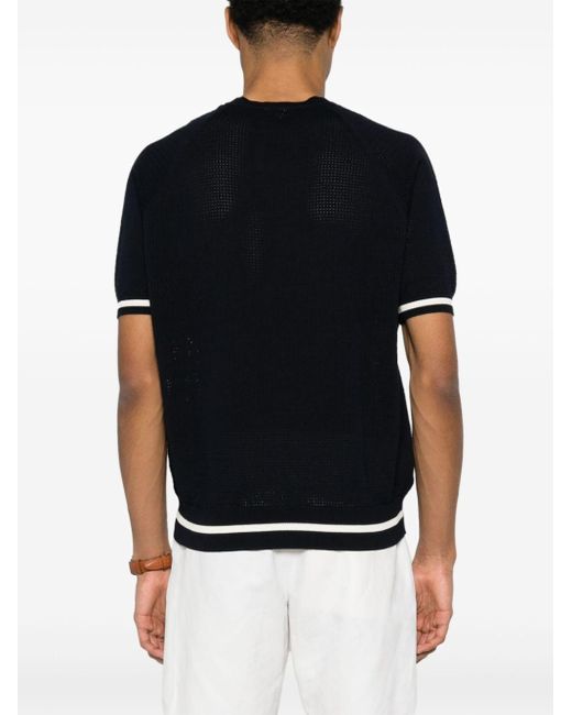 Eleventy Black Open-knit Cotton T-shirt for men