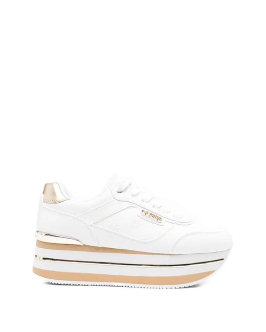 Guess White Logo-Embossed Platform Sneakers