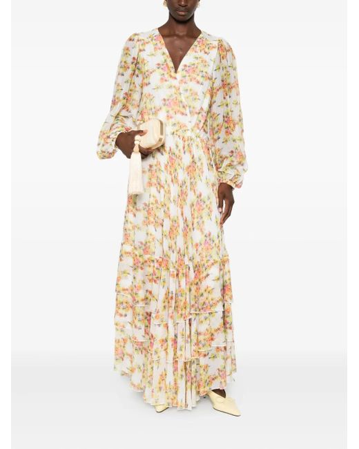 Styland Metallic Floral-Print Tiered Dress