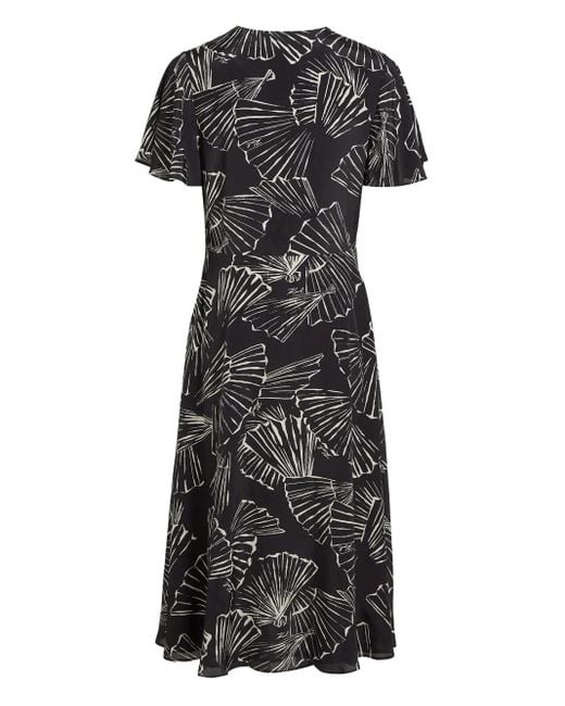 Karl Lagerfeld Black Graphic-Print V-Neck Dress