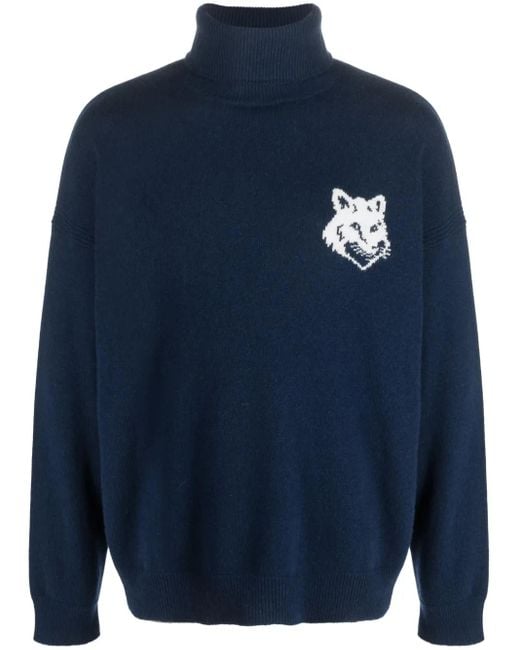 Maison Kitsuné Blue Fox Head Wool High-neck Jumper for men