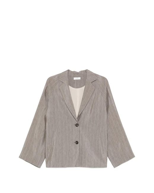 Panicale Gray Pinstripe-Pattern Notched-Lapels Jacket