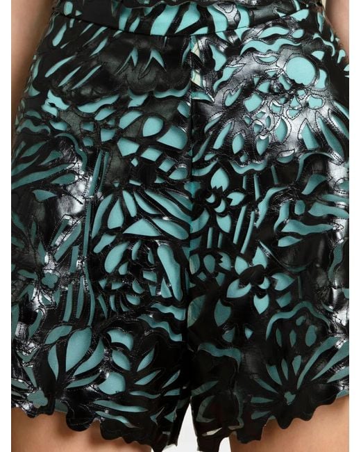 Gemy Maalouf Green Cut-Out Floral-Pattern Shorts