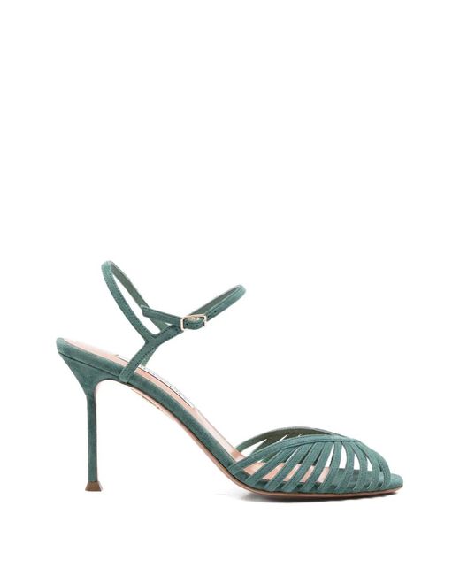 Aquazzura Metallic Caged-Strap Suede Sandals