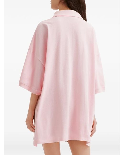 we11done Pink Logo-Embroidered Oversized Polo Shirt
