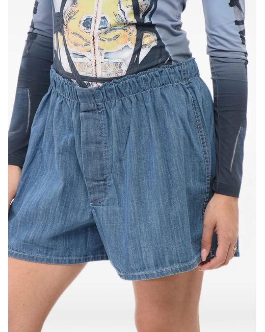 HOMMEGIRLS Blue Elasticated-Waist Denim Shorts