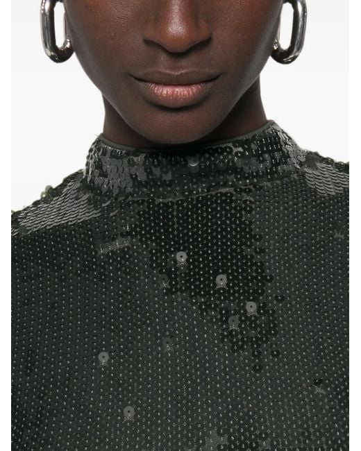 ROTATE BIRGER CHRISTENSEN Green Sequin-Embellished Mock-Neck Maxi Dress