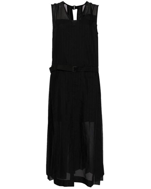 Sacai Black Semi-transparentes Kleid mit Gürtel