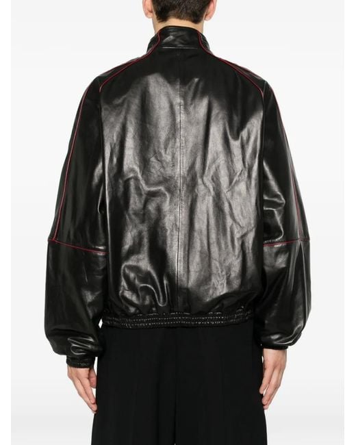 Balenciaga Black Logo-Detail Leather Jacket for men