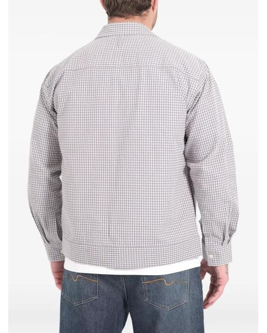 NN07 Gray Reed Gingham Button Shirt for men