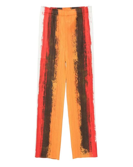 Pleats Please Issey Miyake Orange Pleated Stripe Trousers
