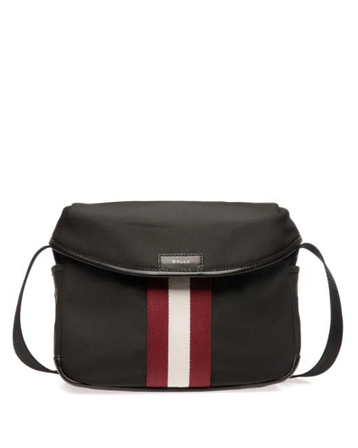 Bally Black Stripe-Detail Canvas Messenger Bag for men