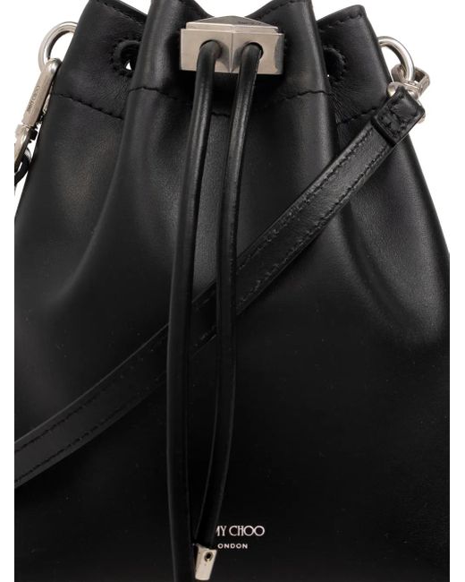 Jimmy Choo Black Bon Bon Metallic Leather Mini Bucket Bag