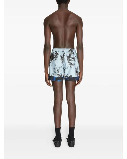 Dries Van Noten Blue Floral-Print Swim Shorts for men