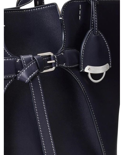 Ralph Lauren Blue Wood-Handle Leather Tote Bag
