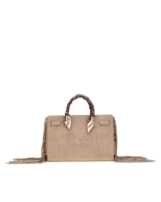 RUE MADAM PARIS Natural Canyon Fringed Logo-Embossed Tote Bag