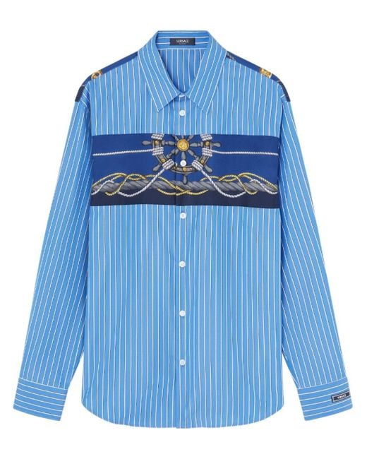 メンズ Versace Nautical ストライプ シャツ Blue