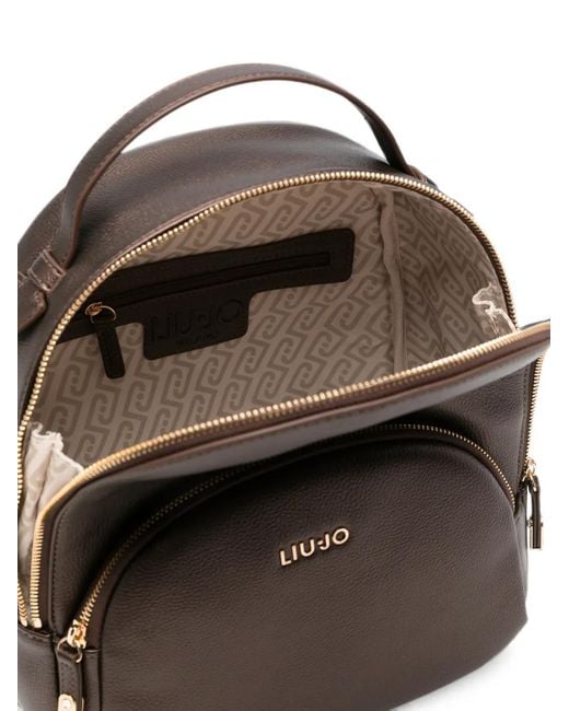Liu Jo Brown Logo-Plaque Pebbled-Effect Backpack