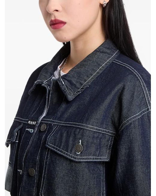 Karlkani Blue Contrast-Stitch Cropped Denim Shirt