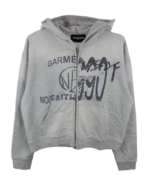 NO/FAITH STUDIOS Gray Split-Print Zip-Up Hoodie for men