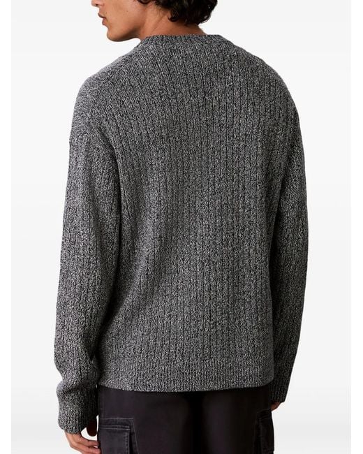 Calvin Klein Gray Logo-Patch Marl-Knit Sweater for men