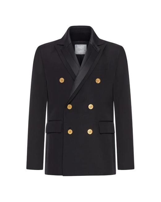Sacai Black Double-Breasted Cotton Blazer for men