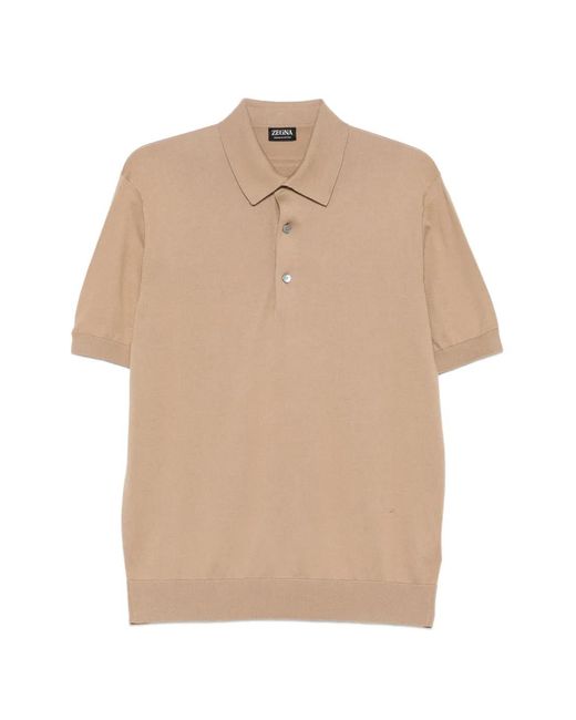 Zegna Natural Short-Sleeve Ribbed-Knit Polo Shirt for men