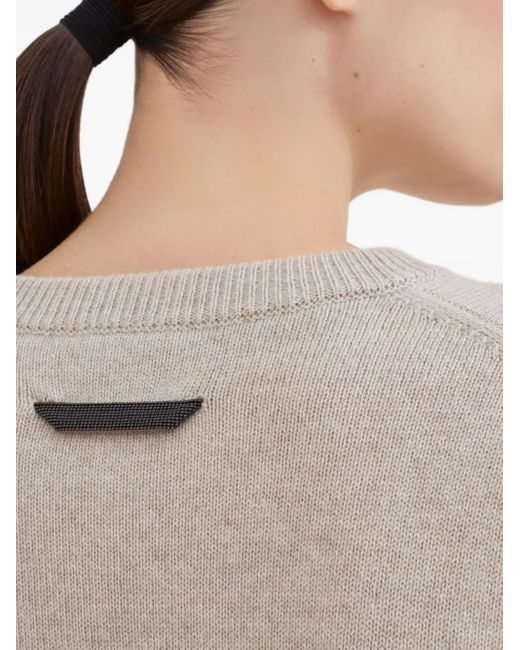 Brunello Cucinelli White Monili-Chain Cashmere Sweater