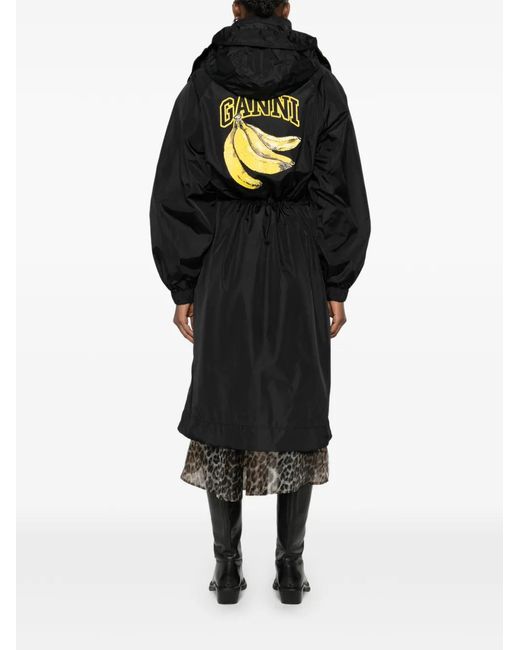 Ganni Black Logo-Patch Coat