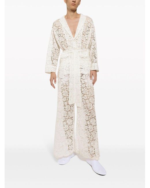 Pantaloni ampi in pizzo a fiori di Dolce & Gabbana in White da Uomo