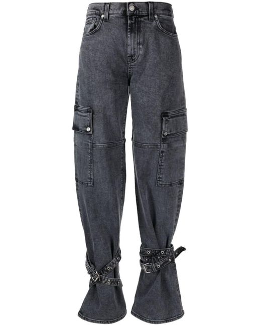 7 For All Mankind Blue Weite Cargo-Jeans mit hohem Bund