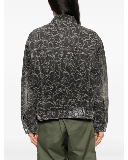 A Bathing Ape Black Logo-Embroidered Denim Jacket for men
