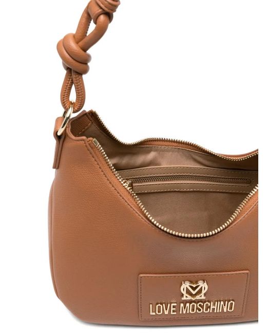 Love Moschino Brown Knotted-Strap Logo-Plaque Shoulder Bag